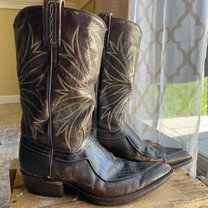 Vintage Dan Post Leather & Alligator Western Boots